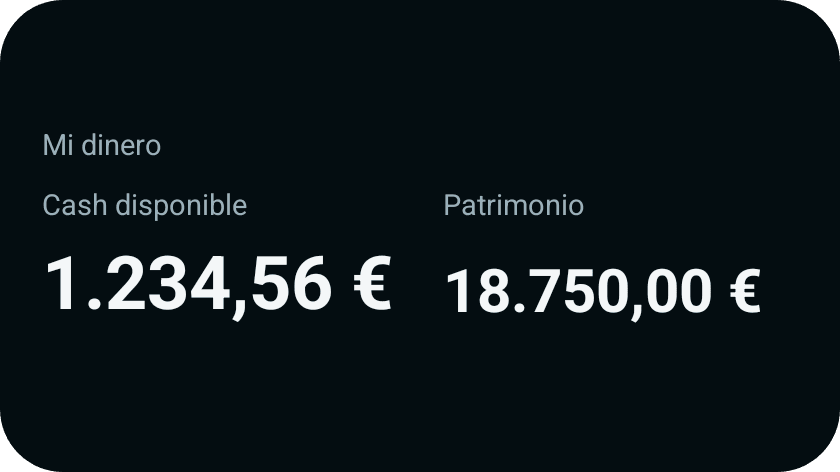 Widget Mi dinero de Android: cash disponible y patrimonio de ejemplo