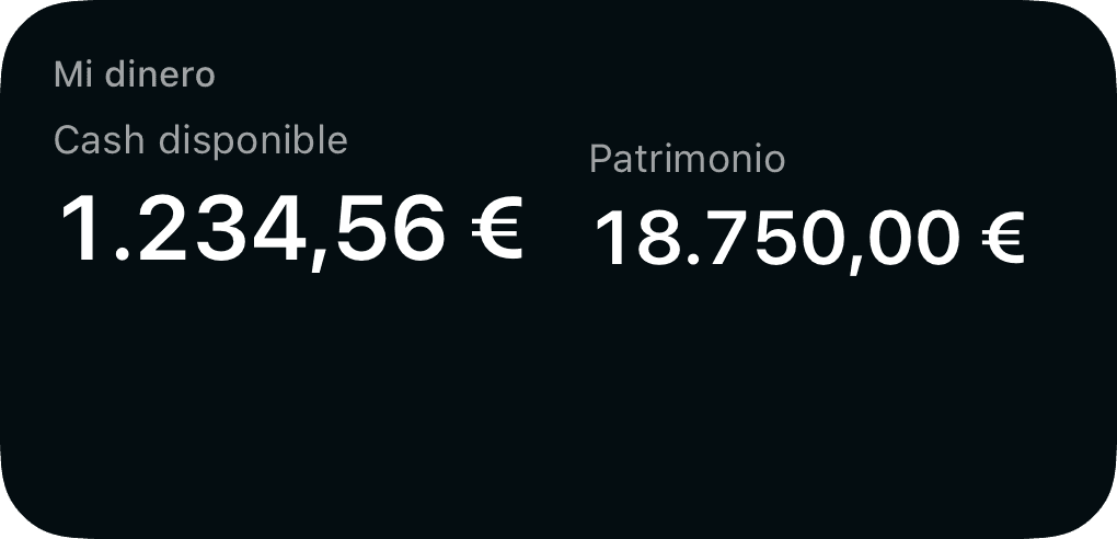 Widget Mi dinero de iPhone: cash disponible y patrimonio de ejemplo
